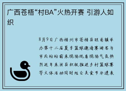 广西苍梧“村BA”火热开赛 引游人如织